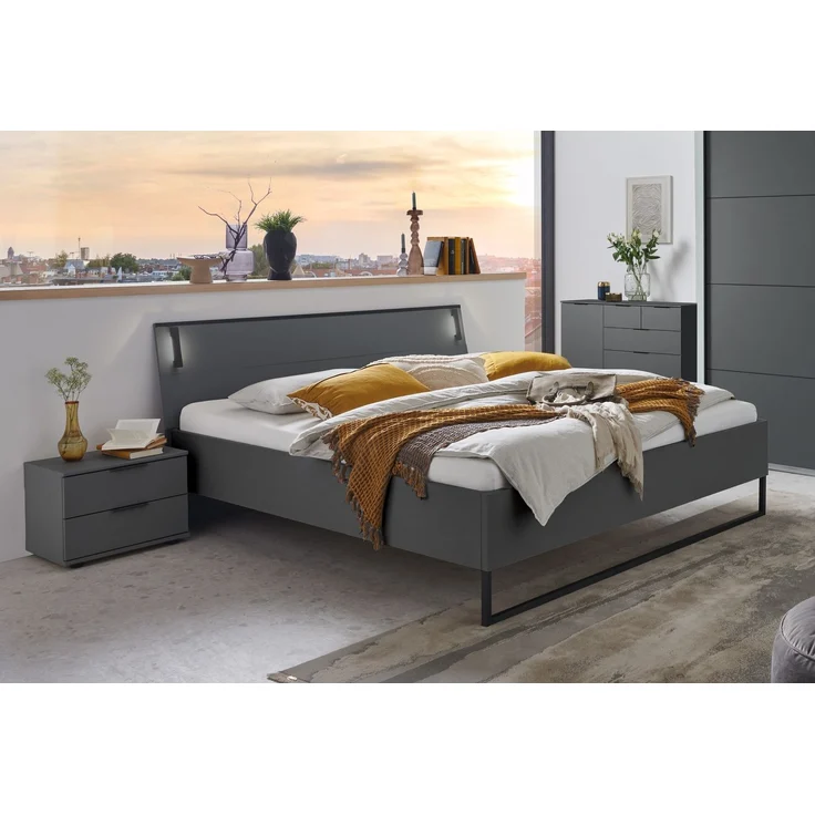Schlafzimmer-Set >Tilburg< (5tlg.) Bett 168x92x210cm, Schrank, 2 Nachtkommoden, Sideboard, Grafit – Bild 5
