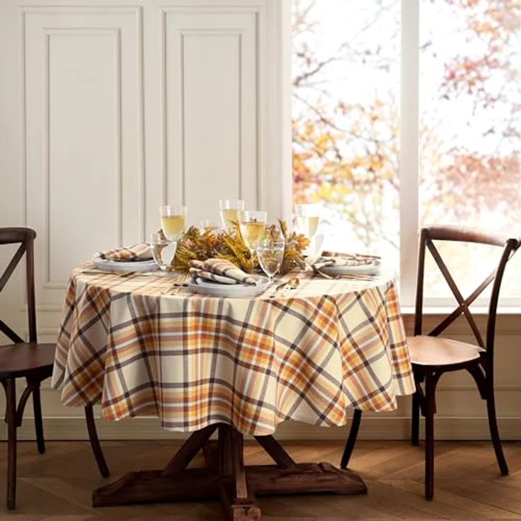 Elrene Home Fashions Russet Harvest gewebte Karierte Baumwolltischdecke für Herbst/Erntedankfest, 152,4x213,4 cm, oval – Bild 3