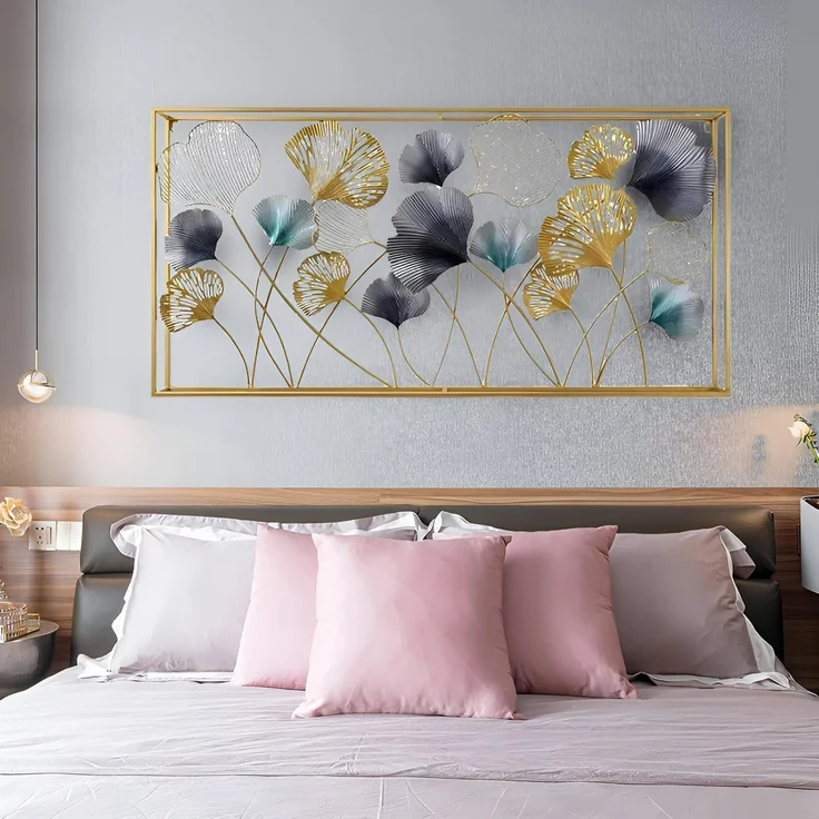 3D Wandbild "Ginkgo" aus Metall in gold, anthrazit, türkis, 125x60 cm, Wanddeko, Wandschmuck – Bild 3