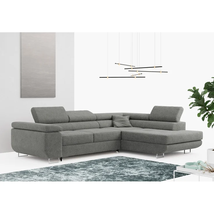 Ecksofa L-Form Couch mit Schlaffunktion und Verstellbare Kopfstützen - GUSTAW - Grau Boucle - Rechts – Bild 1