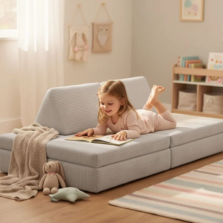 Bellabino 'Nile' Spielsofa, 4-tlg, Cord, grau, faltbare Kindercouch, abnehmbarer & waschbarer Bezug, Kindersofa aus Schaumstoff, Oeko-Tex zertifiziert – Bild 9
