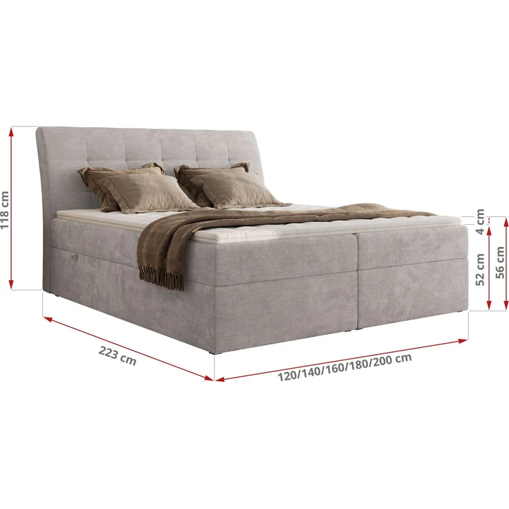 Boxspringbett DAGOS 180x200 cm mit Kopfteil, Lattenrost und Stauraum – Doppelbett mit Matratze & Topper Visco , stabile Konstruktion, Bettkasten, modernes Design - Hellgrau Schenille glatt - H3 – Bild 5