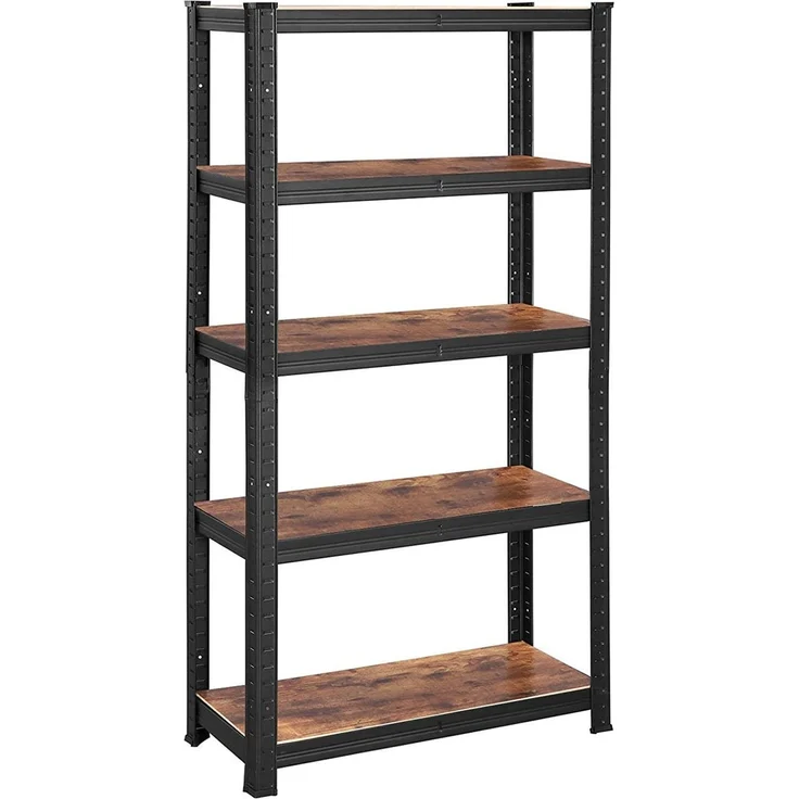 Songmics Standregal, 2er Set, Bücherregal, Lagerregal, 5 Ablagen, Küchenregal, Regal, 30 x 75 x 150 cm, bis 650 kg belastbar, verstellbare Ablagen, Industrie-Design, vintagebraun-schwarz GLR030B02 – Bild 1