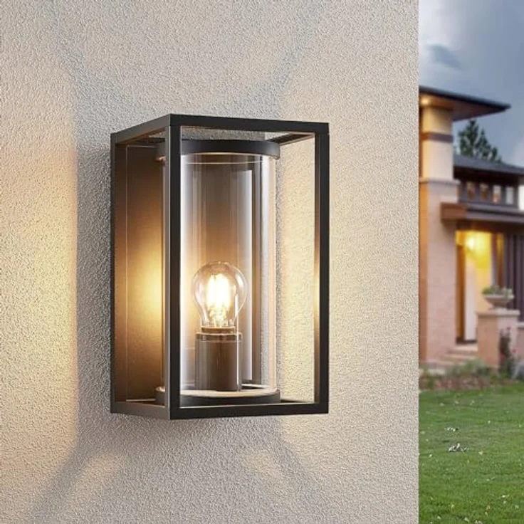 Lucande Wandleuchte außen Brienne, spritzwassergeschützt (IP54), Aluminium, 1-flammig, E27, moderne Außenlampe für Terrasse, Garten und Balkon – Bild 3