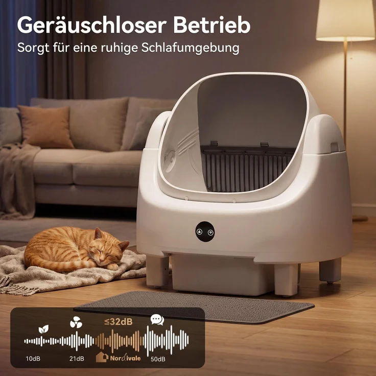 Aoxun Selbstreinigende Katzentoilette, Katzenklo Selbstreinigend mit Sicherheits Geruchskontrolle, Automatischer App-Steuerung für Katzen, Inklusive Katzenstreumatte,Müllbeutel und Duftbox, Weiß – Bild 6