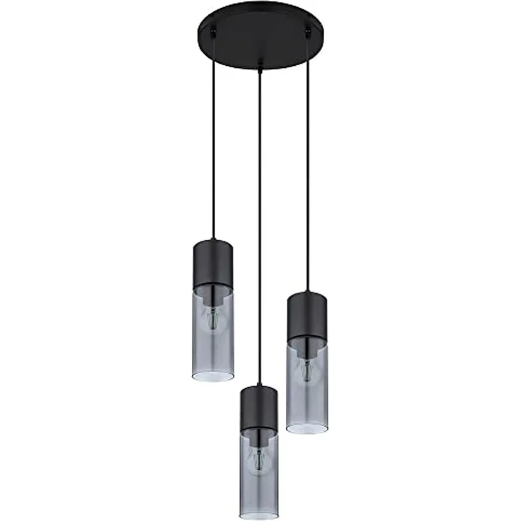 Hängelampe, Metall, Rauchglas, 3-flammig, schwarz, H 150 cm