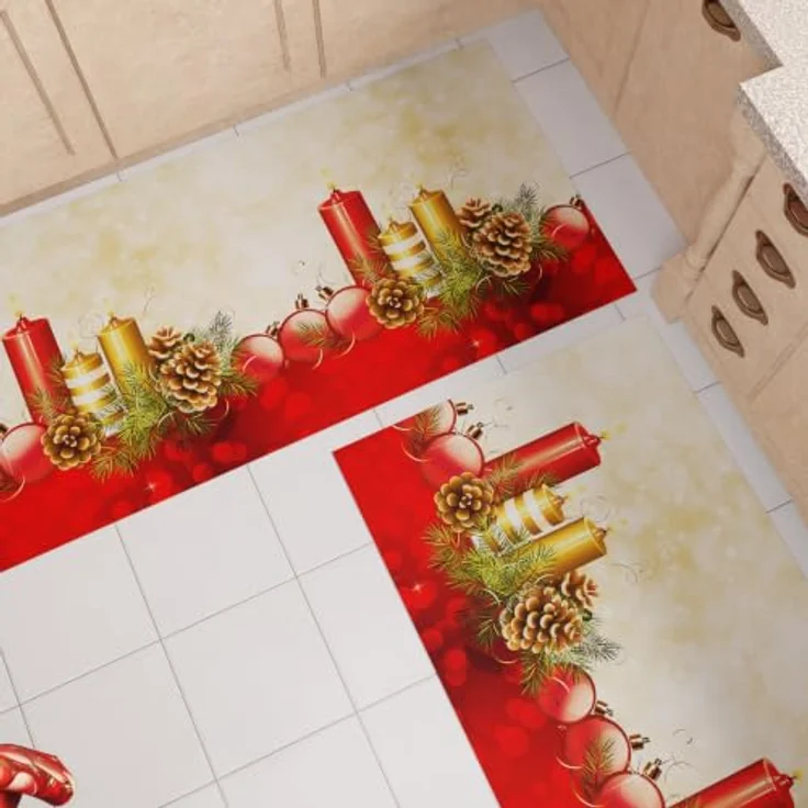 PETTI Artigiani Italiani - Weihnachts-Küchenläufer, Rutschfester und waschbarer Weihnachts-Küchenteppich, Weihnachtsteppich 52x440 cm Kerzen, Made in Italy – Bild 2