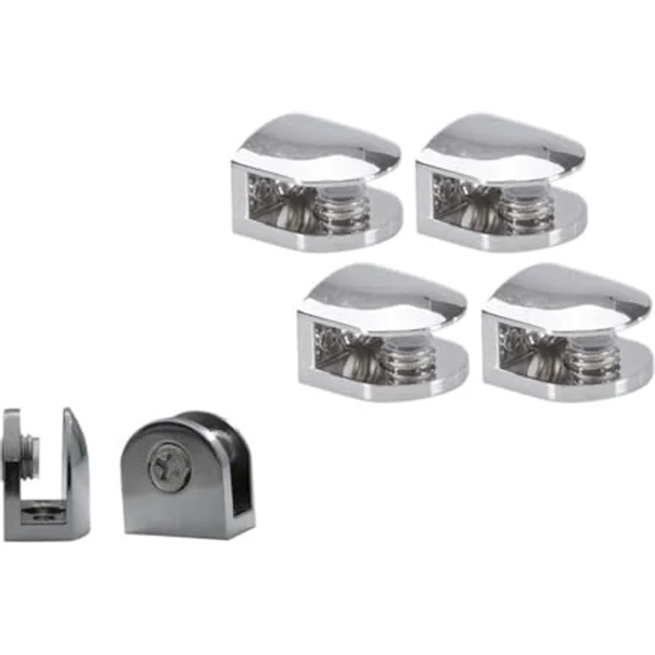 HOOZ Wandregalhalter 4er Set Regalhalter Chrom für Glas & Holzeinlagen, Set 4-tlg, für Regalböden zwischen 6 und 8 mm – Bild 1