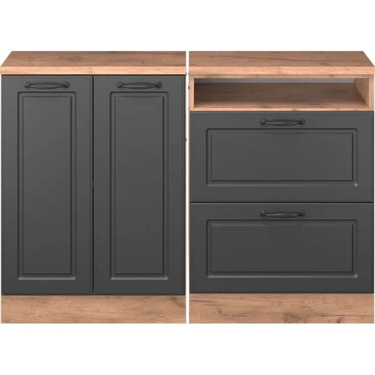 Küchenschrank für Dachschrägen R-Line Anthrazit Landhaus 120 cm 2er Set Schrankkorpuss 60 cm Tiefe Vicco – Bild 3
