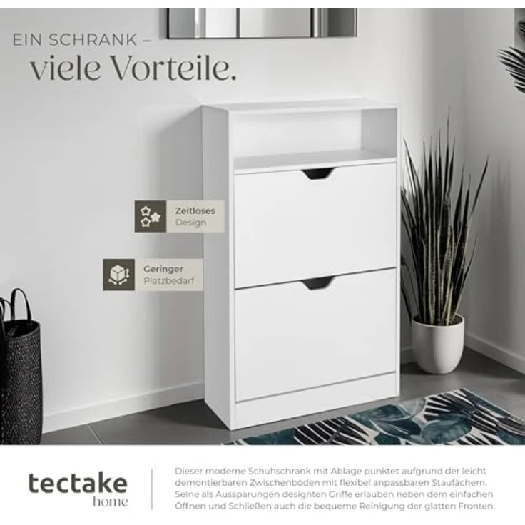 tectake Schuhschrank Schuhregal Calea mit 2 Kippfächern für 12 Paar Schuhe (Komplettset, 1-St, inkl. Schlüssel) für 12 Paar Schuhe – Bild 7