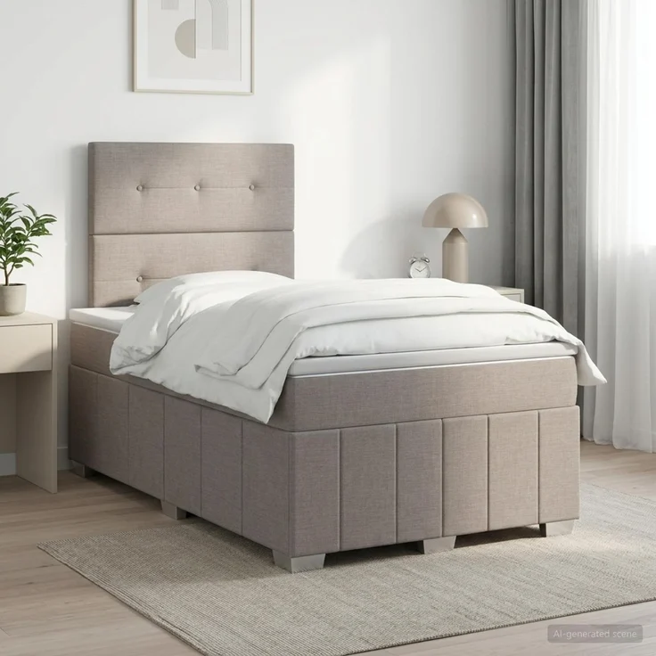 vidaXL Boxspringbett mit Matratze Taupe 120 x 190 cm Stoff 3454096 – Bild 1