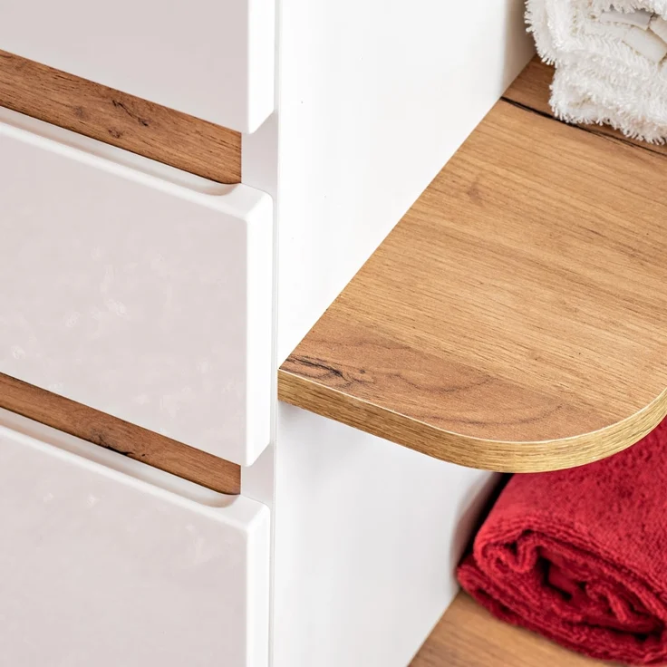 Waschtischunterschrank CAMPOS-56, Hochglanz weiß mit Wotaneiche, B/H/T: ca. 94/63,5/50 cm – Bild 5