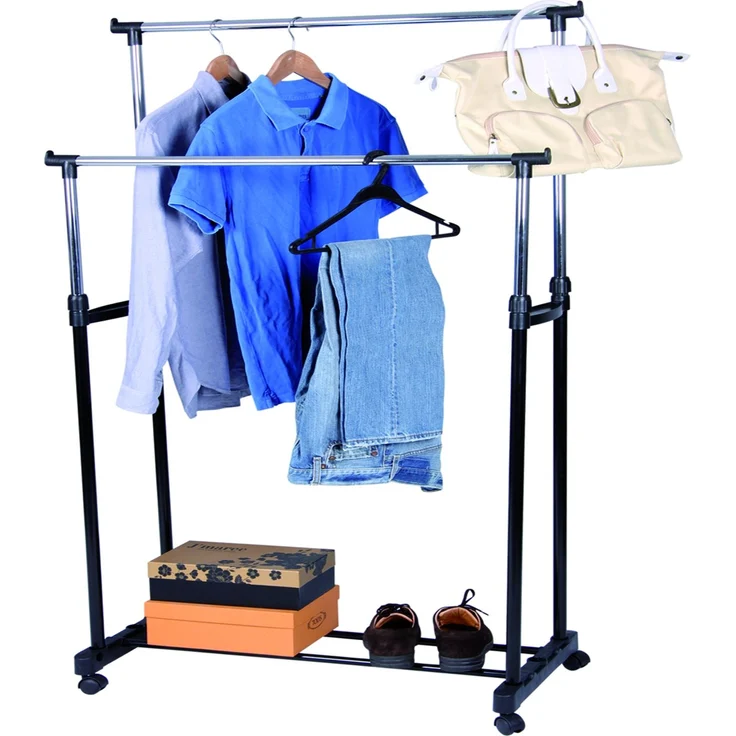 XXL fahrbar Kleiderständer mit Schuhablage 2 Stangen 86x42x170cm – Bild 1