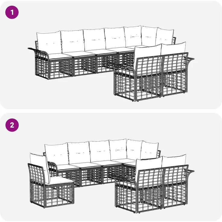 vidaXL Outdoor-Sofagarnitur 8 pcs Natürlich und Cremweiß Poly-Rattan 3437730 – Bild 6