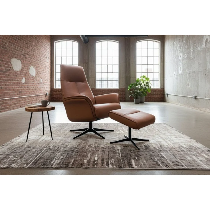 KAWOLA Relaxsessel JOSIANE Leder braun Komfort Drehsessel – Bequem, 360° drehbar, Relaxfunktion, Kopfstütze, inklusive Fußhocker – Bild 1
