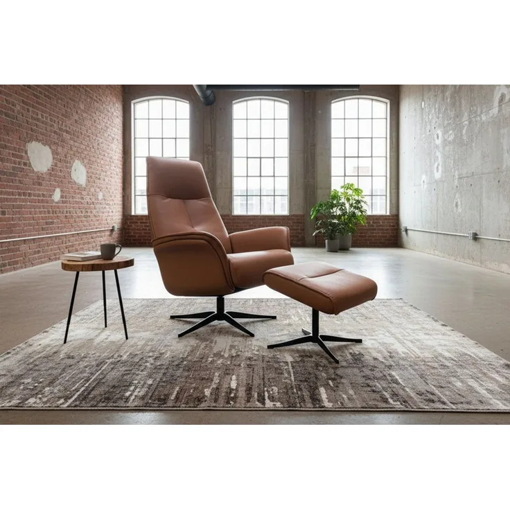 KAWOLA Relaxsessel JOSIANE Leder braun Komfort Drehsessel – Bequem, 360° drehbar, Relaxfunktion, Kopfstütze, inklusive Fußhocker