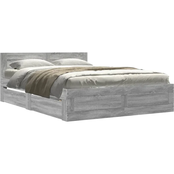 vidaXL Bettgestell mit Kopfteil Grau Sonoma 120x200 cm Holzwerkstoff 3295574 – Bild 2