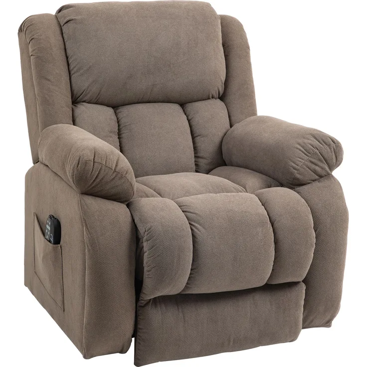Wohnora-Fernsehsessel mit Massage- und Wärmefunktion, Elektrischer Aufsteh-Sessel, Fernbedienung, Seitentaschen, Hellbraun,H 1000cm x T 930cm x B 1040cm,Braun
