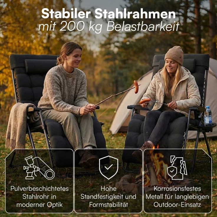 STEELSØN 'Lysira' Liegestuhl, klappbar & wetterfest, schwarz, Sonnenliege mit extra dicker Polsterauflage, verstellbarer Gartenstuhl, bis 200 kg belastbar, 2er Set – Bild 7