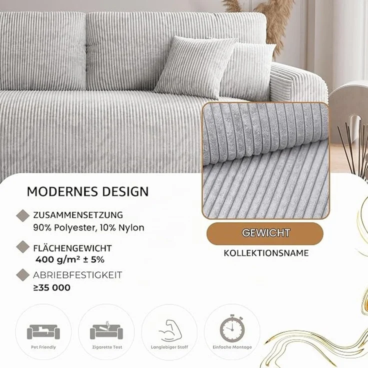 3-Sitzer-Schlafsofa mit Stauraum, 244 x 98 cm, Grau – Bild 4