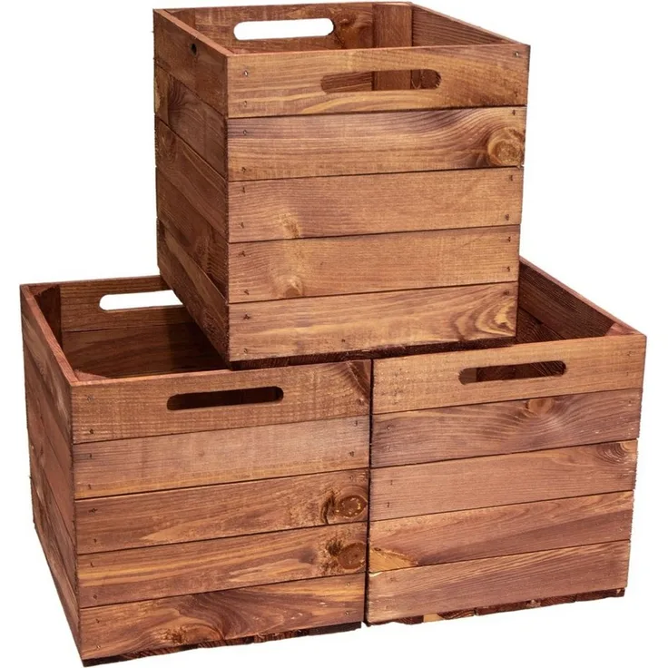 Kistenkolli Altes Land Allzweckkiste 3er set Holzkiste Vintage Ocker passend für Kallax und Expeditregale (Spar-Set, 3er Set)