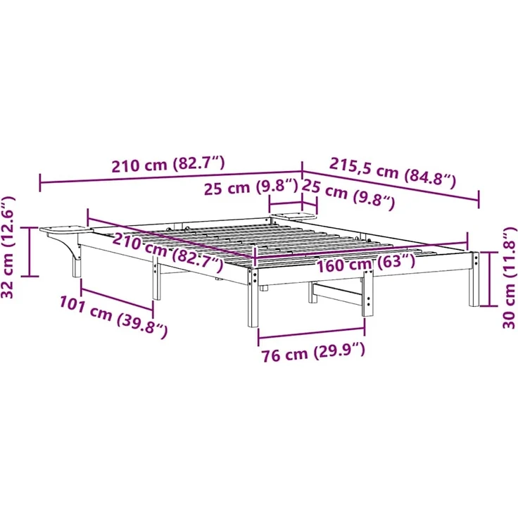 vidaXL Bettgestell mit Nachttischen Weiß 160 x 210 cm 873230 – Bild 10