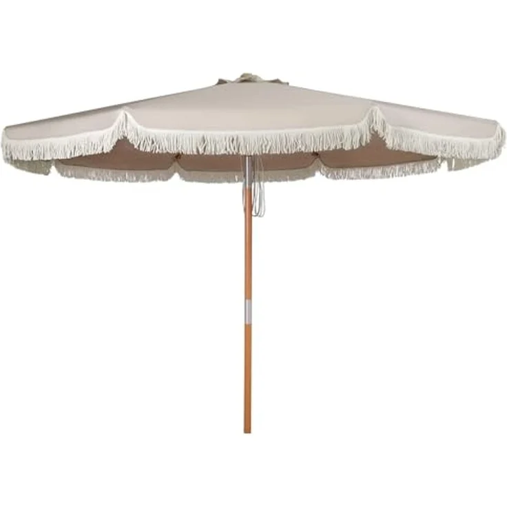 Sekey Sonnenschirm Ø 300 cm Holz Sonnenschirm mit Fransen, Gartenschirm mit Troddeln, LxB: 300,00x300,00 cm, Sonnenschutz UV50+, Vintage, im romantischen Stil – Bild 2