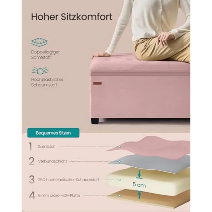 SONGMICS Sitzbank Sitzhocker mit Stauraum, Sitzbank mit Beinen, Fußbank – Bild 5