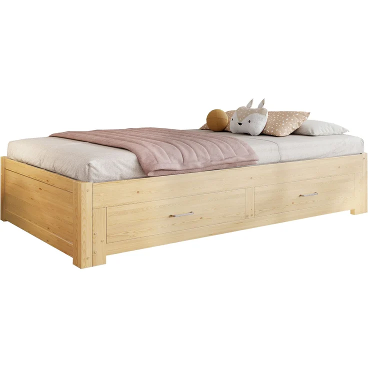 ZUBALIYA Tagesbett 90/180 × 190 cm, Holz, Ausziehbett, Schubladen, Lattenrost, Naturholz – Bild 11