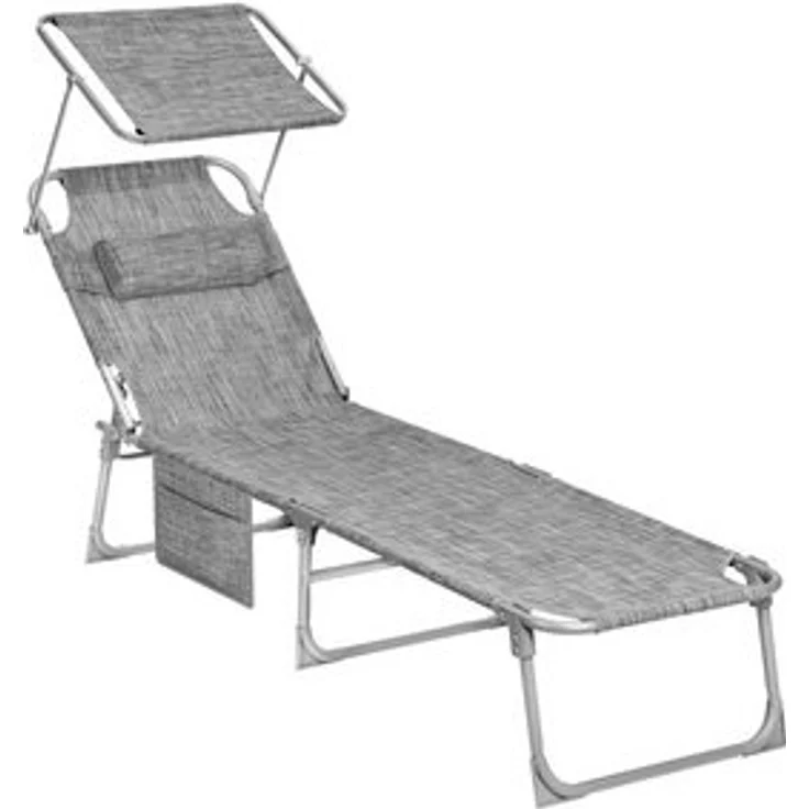 Songmics Gartenliege klappbar, mit Kopfstütze und verstellbarer Rückenlehne, 1x Sonnenliege, mit Seitentasche, Hellgrau, 53 x 193 x 29 cm – Bild 6