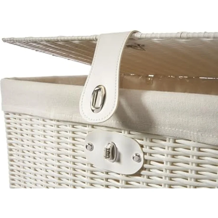 Kobolo Wäschekorb Wäschebehälter Korb aus Kunststoff weiß - mit Textileinsatz (mit Deckel) – Bild 3