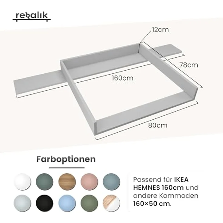 REGALIK Wickelaufsatz für Hemnes Kommode mit 8 Schubladen IKEA 78x80 cm - Abnehmbar Wickeltischaufsatz für Kommode in Rose - Abgeschlossen mit ABS Material 1mm – Bild 3