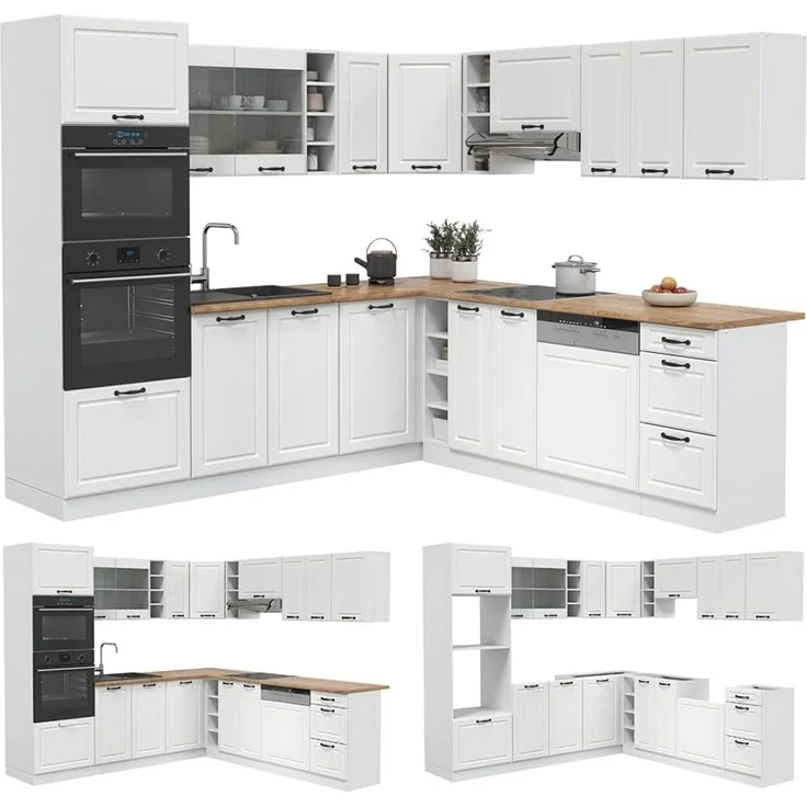 Eckküche R-Line Weiß Landhaus/Weiß 247 x 237 cm, AP Marmor Vicco – Bild 7