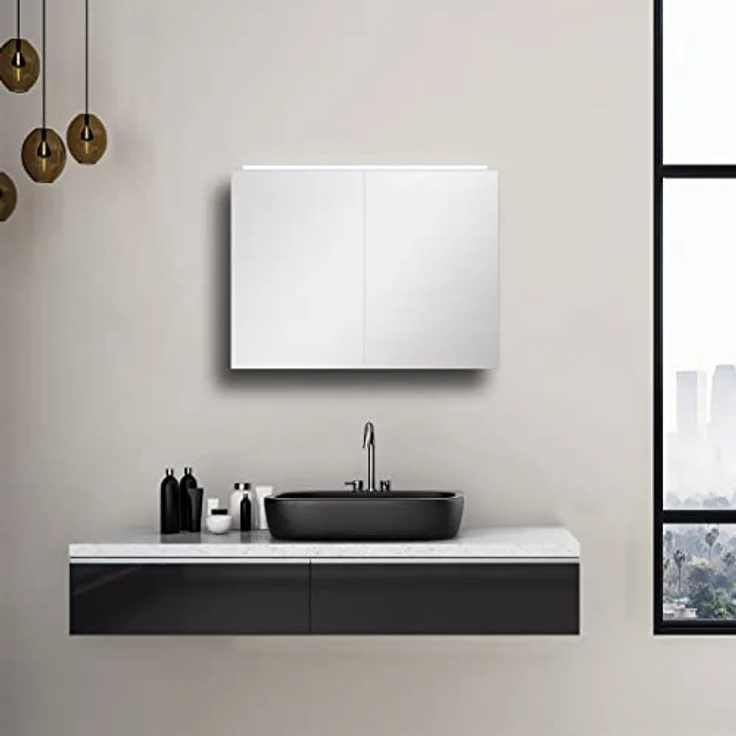 DSK LED-Spiegelschrank Aluminio Vegas, 70 x 50 cm, Aluminium mit LED-Oberlicht und zwei Glaseinlegeböden – Bild 1