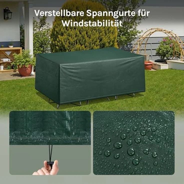 WOLTU Garten Schutzhülle Gewebeplane abdeckplane gartenmöbel für gartentisch Abdeckhaube PE 180 x 120 x 70 cm Grün GZ1229gn – Bild 7