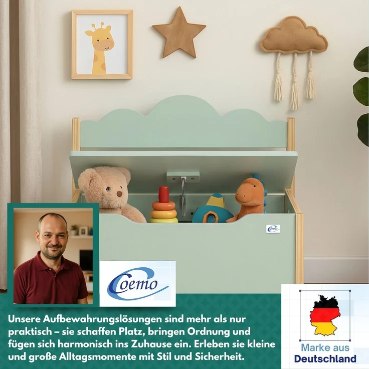 Coemo Truhe TRUDI mit Deckel Sitzbank für Kinder Spielzeugtruhe Mintgrün – Bild 7