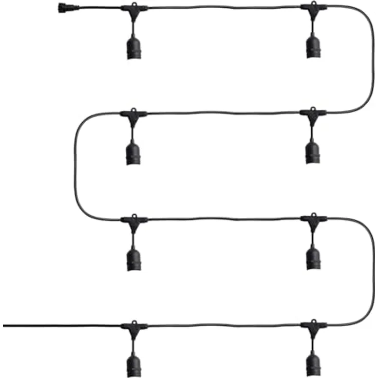 LEDKIA LIGHTING Girlande Aussen, 8 E27 Lampenfassungen, 5,5m, Schwarz, IP65, ideal für Weihnachten