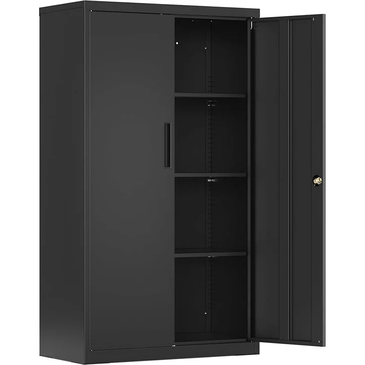 SONGMICS Stahlschrank mit 2 Türen, abschließbar, 3 verstellbare Ablagen, Aufbewahrungsschrank für Büro, 80 x 40 x 140 cm, schwarz – Bild 1