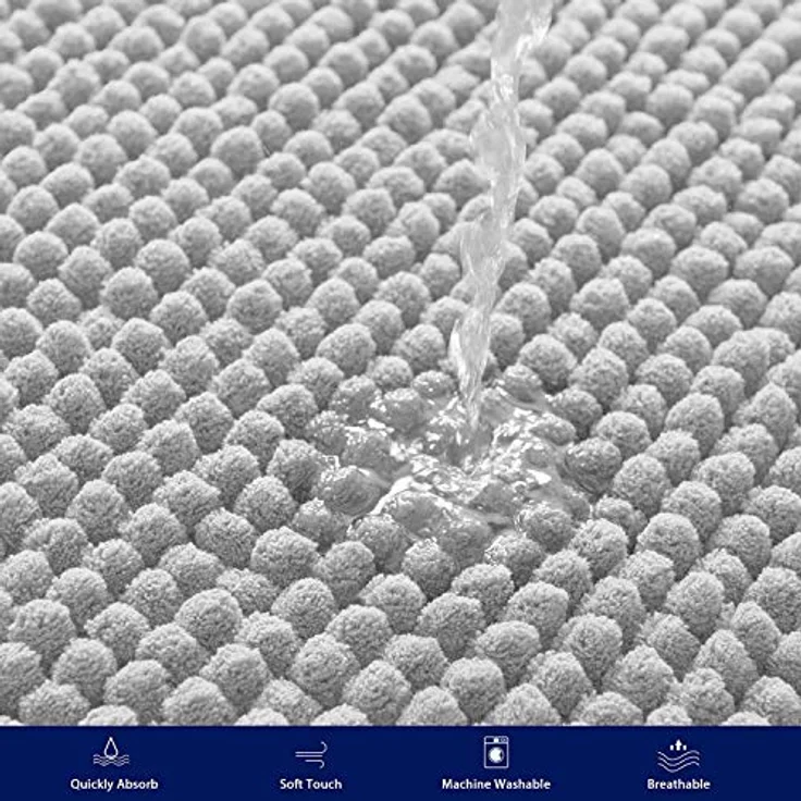 subrtex Badematte rutschfest Badezimmerteppich aus Chenille Saugfähig Badteppich weich Wasserabsorbierende Badvorleger für Badezimmer,Maschinenwaschbar(40x60 cm, hellgrau) – Bild 6