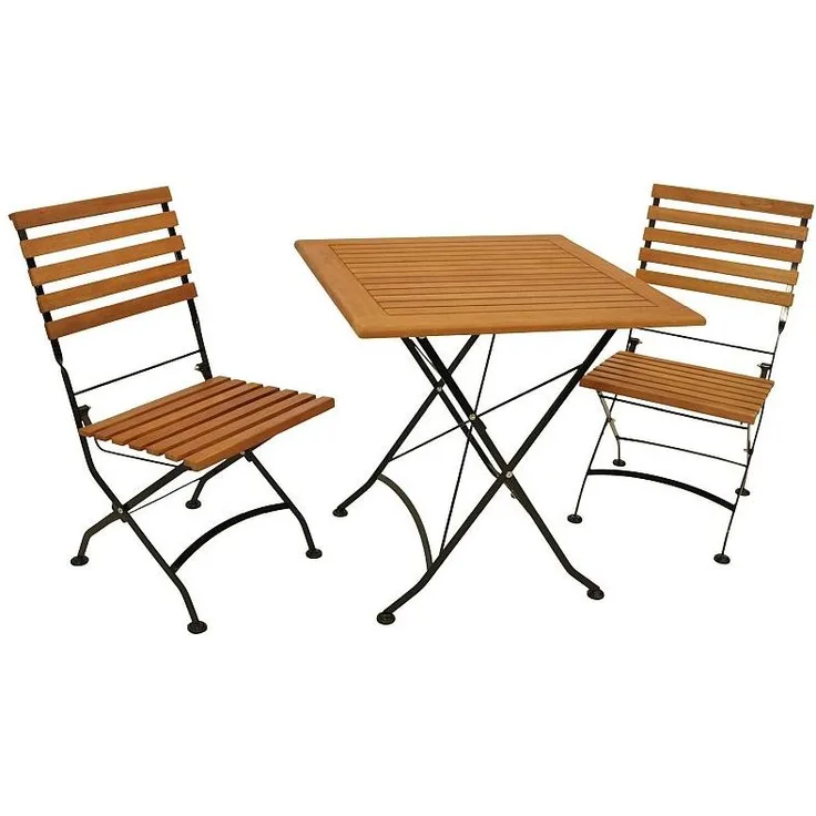 Klappgarnitur 9924373F 3teilig Flachstahl schwarz Eukalyptusholz