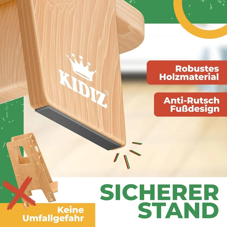 KIDIZ® Lernturm für Kinder ab 1 Jahr inkl. Lernuhr | 3-stufig Höhenverstellbarer Tritthocker aus Kiefernholz | spielerisch motorische Fähigkeiten fördern Montessori Learning Tower bis 50 kg belastbar Hellbraun – Bild 7