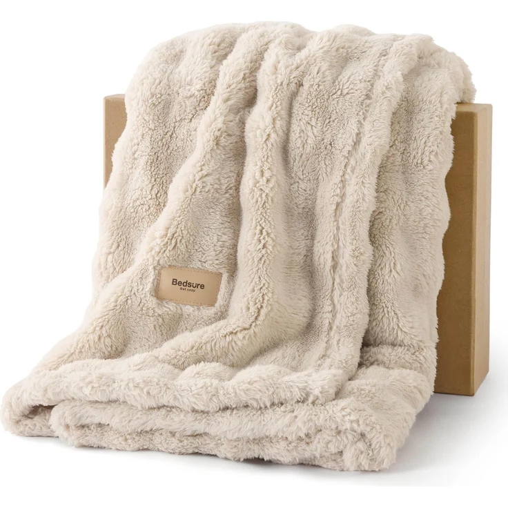 BEDSURE Kuscheldecke Flauschig Bubble Decke - Beige, 150x200 cm | Sofadecke, Dicke Fleecedecke, Tagesdecke für Zimmer Deko, Wolkenweich & Atmungsaktiv Wolldecke, Geschenk für Frauen