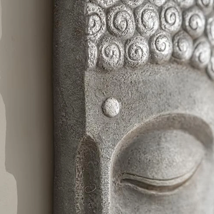K&L Wall Art Wanddekoobjekt Buddha Wandskulptur Steinoptik asiatische Feng Shui Deko 3D Wandfigur (Buddha Wandbild), mit Seilaufhängung – Bild 7