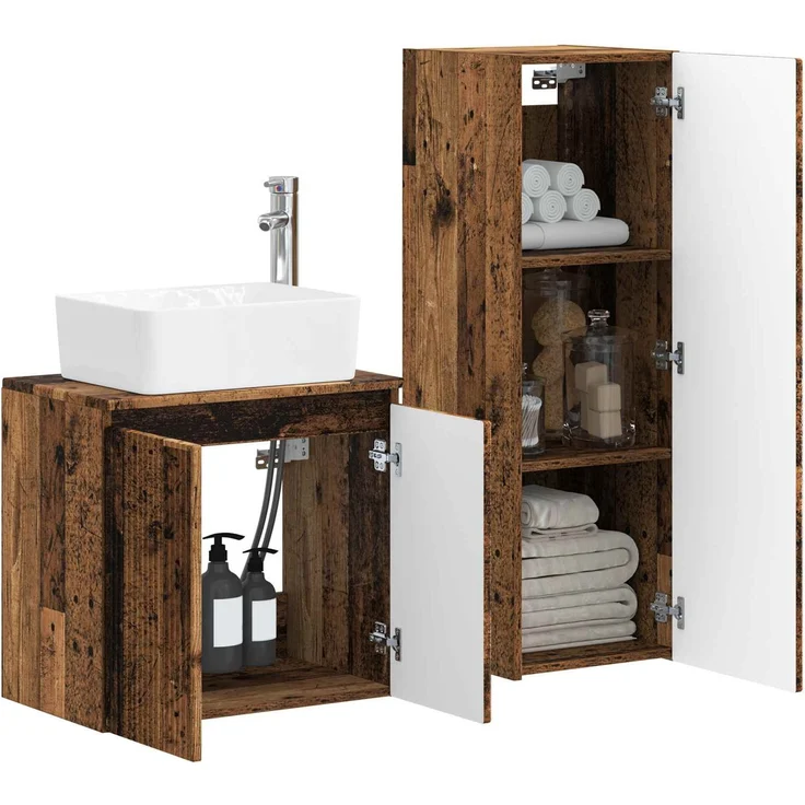 vidaXL Badezimmerschrank-Set 2 stk. Altholz 33 x 34,5 x 100 cm 3406131 – Bild 3