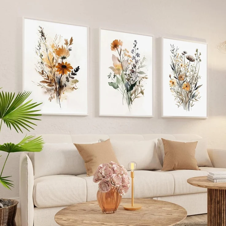 Poster 3er Set Gouache Blumen Wandbilder Wohnzimmer 30x40cm – Bild 4