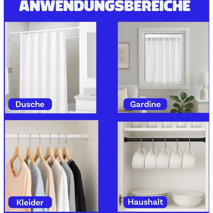 Verstellbare Vorhangstange - Spannstange zum Klemmen Schwarz Ø22/25 mm 80-125 cm – Bild 8