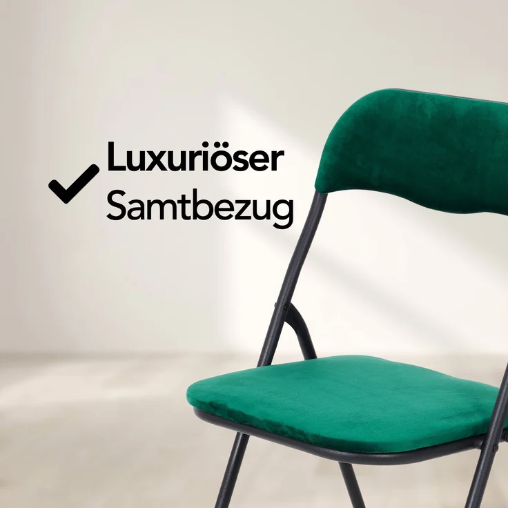 Brixy Klappstühle - 2er Set - Klappstühle - Samt - Esstischstühle - Klappstühle - 43 x 47 x 80 cm - Stühle - Grün – Bild 3