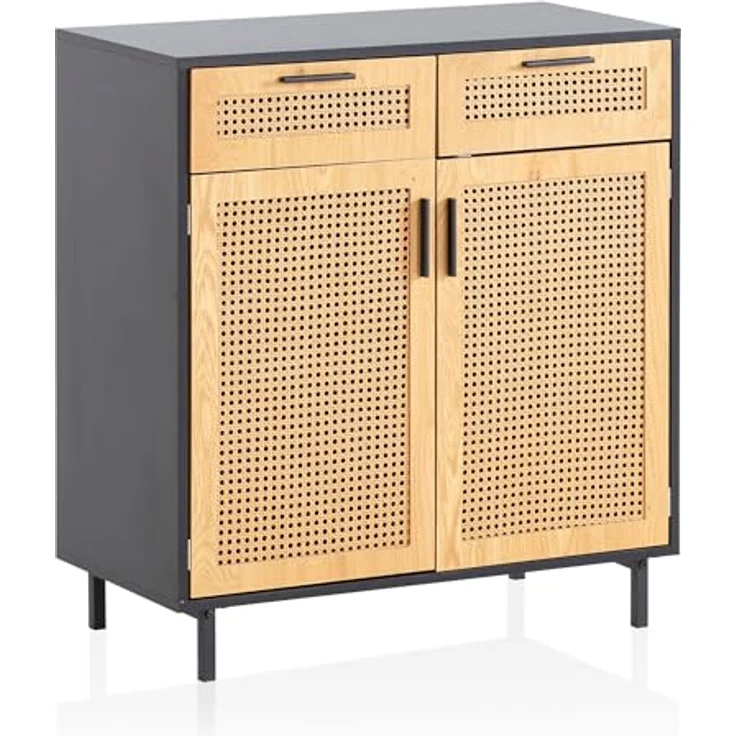 Livetastic Sideboard, Schwarz, Metall mit Wiener Geflecht, 2 Fächer, 2 Schubladen, 80x86.5x40 cm, stehend – Bild 1