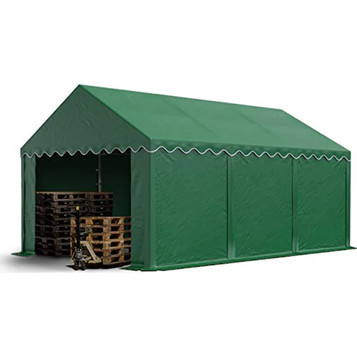 TOOLPORT Lagerzelt 3x6 m, Industriezelt mit 750 N PVC Plane, dunkelgrün, inkl. Bodenrahmen und Dachverstärkung – Bild 1