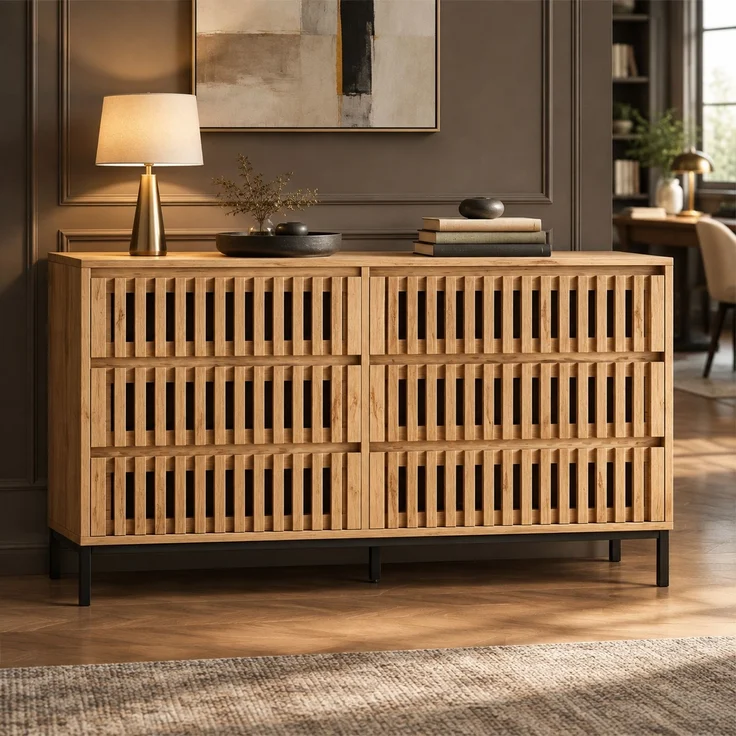DESVIAE Sideboard Holzfarbe aus MDF/Spanplatte – 120x81x40 cm – 6 Schubladen – Bild 1